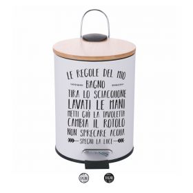Pattumiera bagno 3L, con pedale, coperchio in bambù, Le regole Sìordine