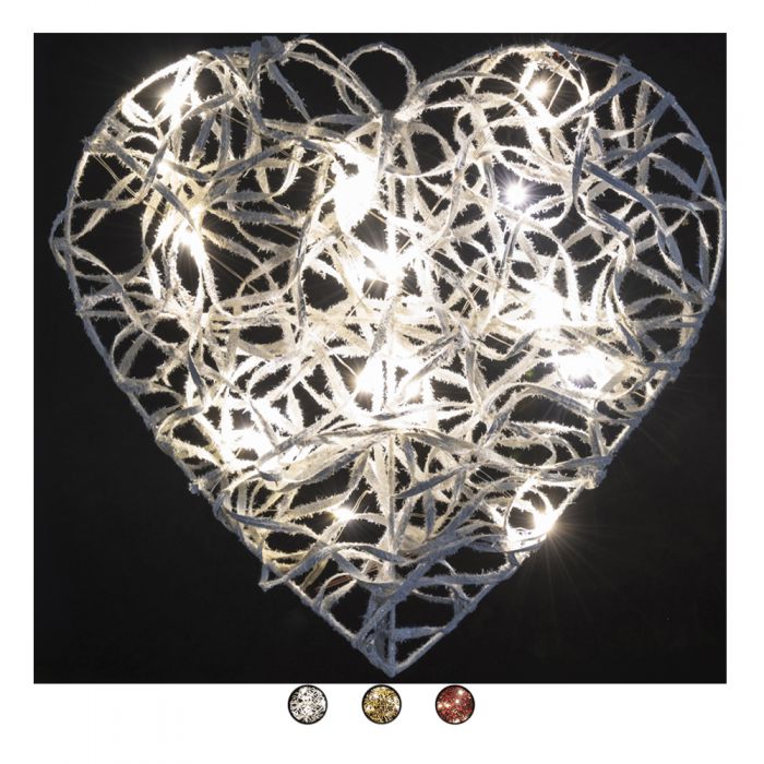 Fuoriporta cuore luminoso 20 cm in rattan e metallo Santa