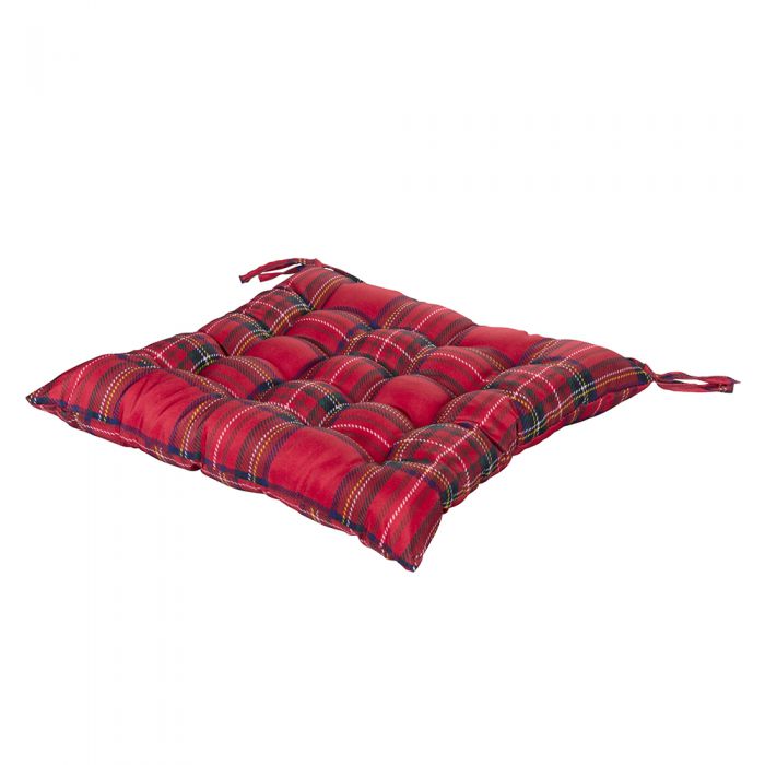 Cuscino sedia natalizio con laccetti 40x40 cm decoro tartan