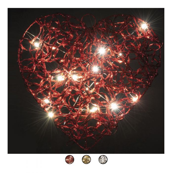 Fuoriporta cuore luminoso 30 cm in rattan e metallo Santa