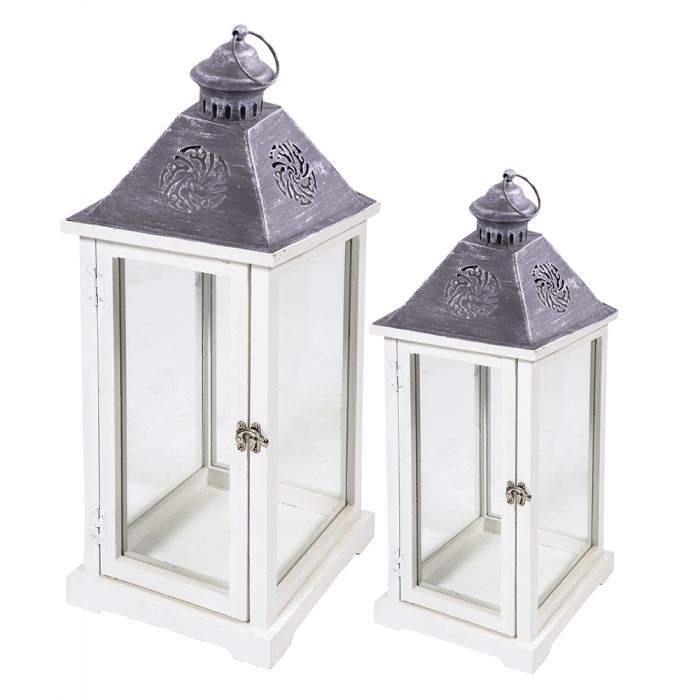 Set 2 lanterne decorative grandi bianco e antracite in vetro