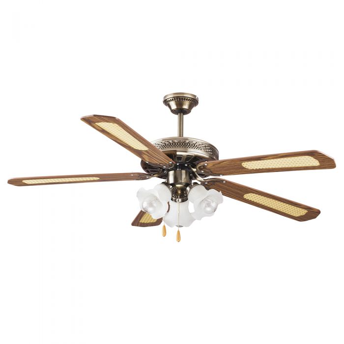 Ventilatore/lampadario a soffitto marrone 4 pale Ø130 c