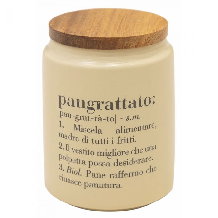 Barattolo pangrattato 800 ml in gres coperchio in bamboo Vic