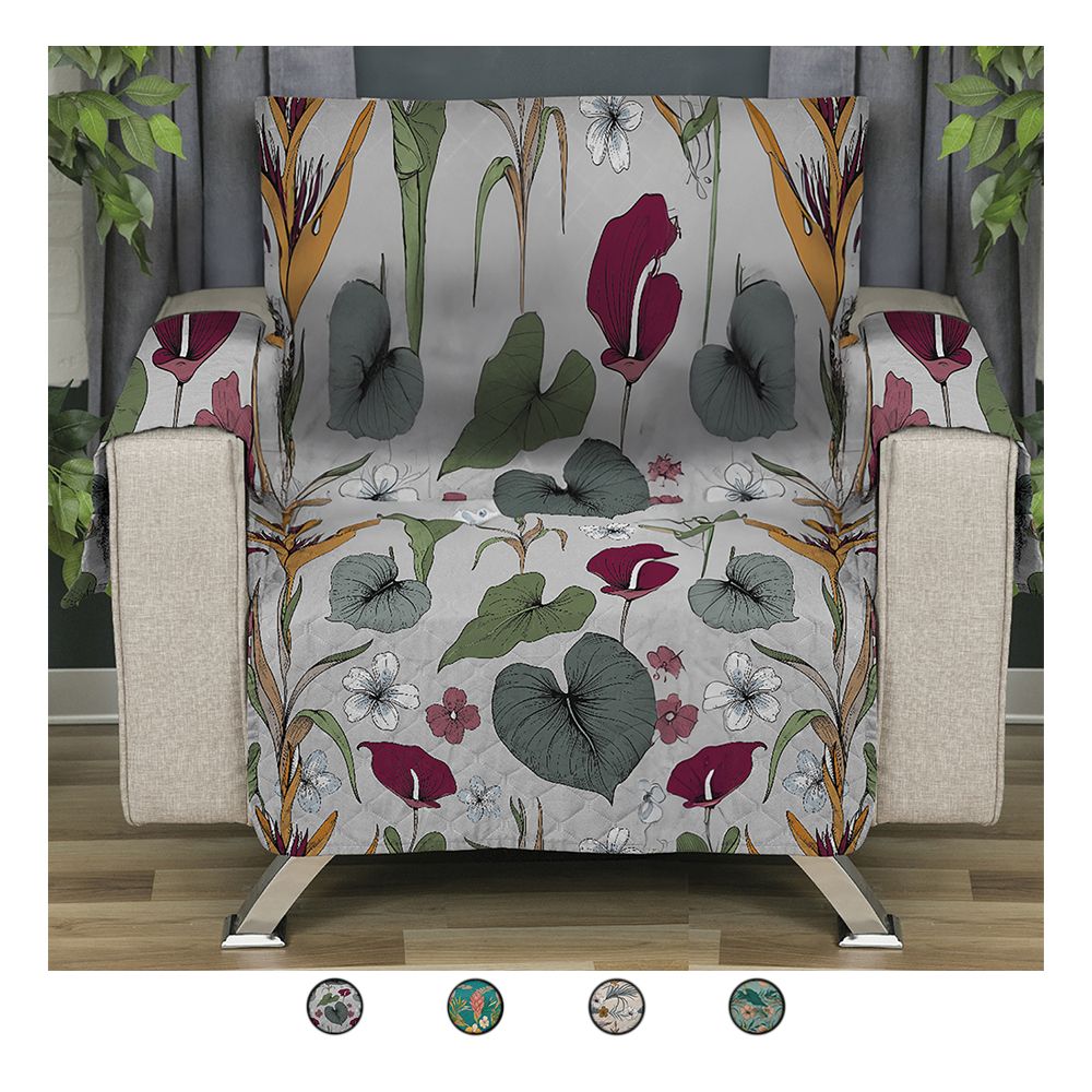 PETTI Artigiani Italiani - Copripoltrona Antimacchia, Copripoltrona con Braccioli, Salvadivano, Copridivano Reversibile, Copridivano Trapuntato, Fiori Grigio, 100% Made in Italy