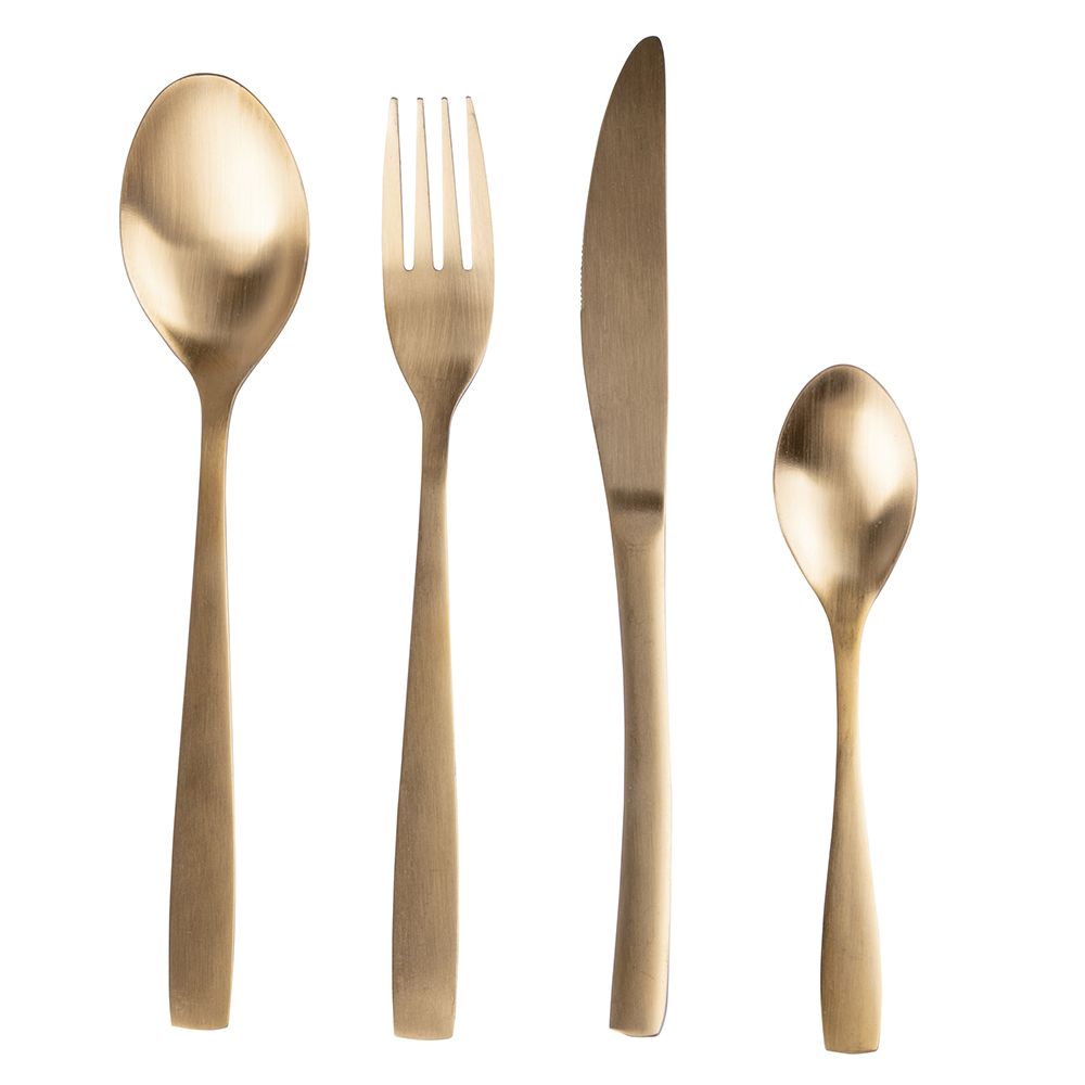 Buyer Star Set di posate in oro 16 pezzi per 4 persone, set di posate retrò in acciaio inossidabile, set di posate vintage tradizionale, stile antico dell'età della pietra