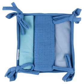 Set 3 strofinacci in cotone con cestino, Shade of Ocean