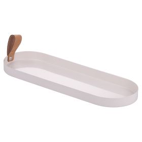 Vassoio ovale in ferro con impugnatura in PU, 35,5x12cm, bianco