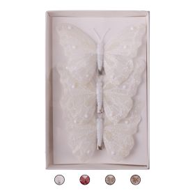 Set 3 farfalle decorative con clip in ferro, Santa's House