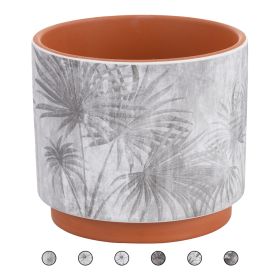Vaso arredo in ceramica h. 12 cm, decoro foglie tropicali, Sibilla