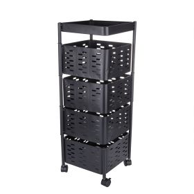 Carrello multiuso in ferro con ruote, 4 cassetti mobili, nero, S&#236;ordine