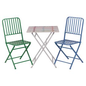 Set tavolo e 2 sedie pieghevoli da esterno in ferro, multicolor, More Amor