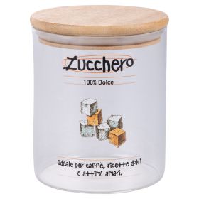 Barattolo zucchero 750 ml in vetro borosilicato, coperchio in bamb&#249;, S&#236;Chef
