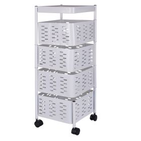 Carrello multiuso in ferro con ruote, 4 cassetti mobili, bianco, Sìordine