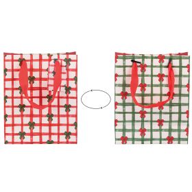 Busta regalo 16x8x19,5 cm in carta con manici in tessuto, Natale con i fiocchi