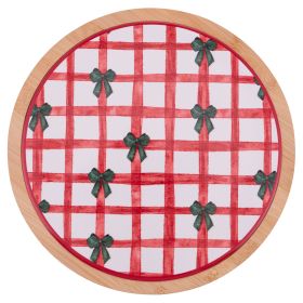 Tagliere tondo 20 cm in ceramica e bamb&#249;, Natale coi fiocchi