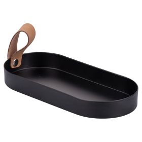 Vassoio ovale in ferro con impugnatura in PU, 21,5x9,5cm, nero