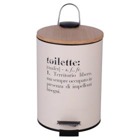 Pattumiera 3 L con pedale in metallo e bamb&#249;, beige, Victionary Toilette