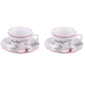 Set 2 tazze con piattino 380 ml in gres, Rametto