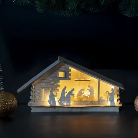 Nativit&#224; led con capanna in legno, Natural Xmas