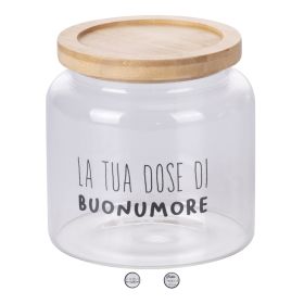 Biscottiera 1,9 L in vetro borosilicato, coperchio in bamb&#249;, Motivy & Pensieriny