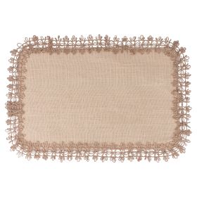 Tovaglietta rettangolare beige in juta, bordo ricamato