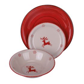 Servizio piatti 9 pezzi in stoneware dipinto a mano