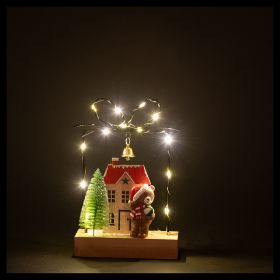 Orsetto decorativo con casetta ed albero con led, Xmas