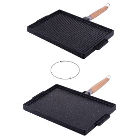 Bistecchiera antiaderente 36x26 cm 2 in 1, doppia superficie grill e liscia, impugnatura in legno ri