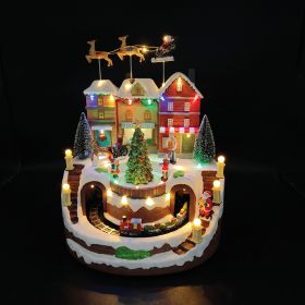 Villaggio natalizio con musica, movimento e 25 led 27x25x34 cm a batterie e corrente, Santa&#39;s House