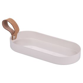 Vassoio ovale in ferro con impugnatura in PU, 21,5x9,5cm, bianco