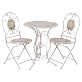 Set tavolo e 2 sedie pieghevoli da esterno in ferro, bianco con decoro limoni, Amalfi Breakfast Est&#233;