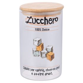 Barattolo  zucchero 1L  in vetro borosilicato, coperchio in bamb&#249;, S&#236;Chef