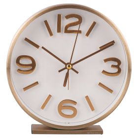 Orologio tondo da tavolo con sveglia 15 cm in stile modern retrò, oro e bianco, Sibilla