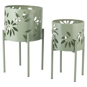 Set 2 porta vasi 20x36 cm e 25 x43 cm in ferro con piedistallo, verde, Esté