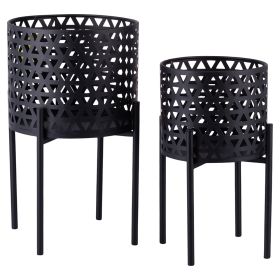 Set 2 porta vasi 20x36 cm e 25 x43 cm in ferro con piedistallo, nero, Est&#233;