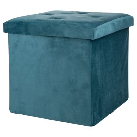 Pouf contenitore multiuso effetto velluto 38x38xh.38 cm, ottanio, Sibilla