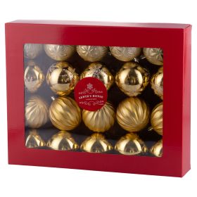 Set 20 palle di Natale oro decorate &#216; 8 cm in scatola kraft con finestra, Santa&#39;s House