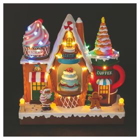 Villaggio natalizio candy con musica, movimento e 43 led 30x14x29cm, a batterie e corrente, Santa&#39;s