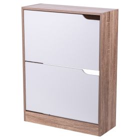 Scarpiera 2 ante a ribalta 60x23x80 cm, bianco e rovere
