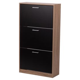 Scarpiera 3 ante a ribalta 63x24xh.116 cm, nero e rovere, Sibilla