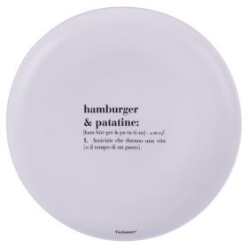 Piatto piano 33 cm in vetro opalino, Victionary Hamburger e Patatine