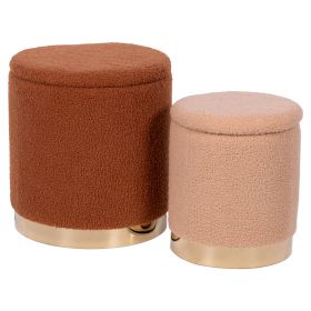 Set 2 pouf contenitore in tessuto effetto teddy, Sibilla