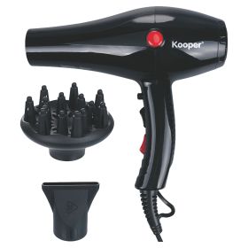 Asciugacapelli 2000 W, con concentratore e diffusore, nero, Kooper