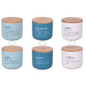 Set 3 barattoli sale, zucchero e caffè 500 ml in gres e bambù, Victionary
