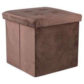 Pouf contenitore multiuso effetto velluto 38x38xh.38 cm, marrone, Sibilla