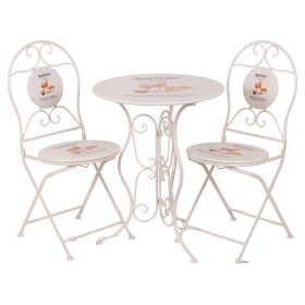 Set tavolo e 2 sedie pieghevoli da esterno in ferro, decoro con scritta aperitivo, bianco, Esté