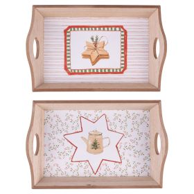 Mini vassoio in legno doppia impugnatura 23,5x13x4,5 cm, Xmas Cottage