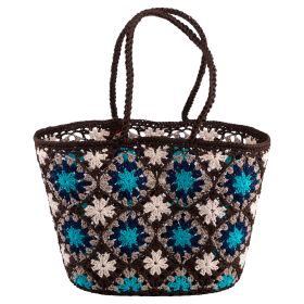 Borsa effetto uncinetto, decoro floreale multicolor, Crochet