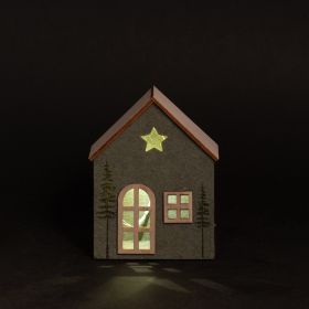 Casetta natalizia luminosa in feltro di poliestere 10,5x6x12,5 cm, Xmas