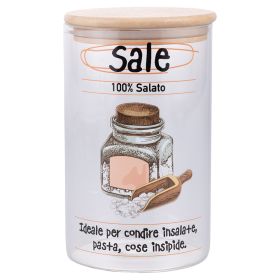 Barattolo sale 1L  in vetro borosilicato, coperchio in bamb&#249;, S&#236;Chef